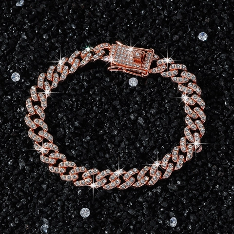Hip Hop Rhombic Splicing Cuban Link Bracelet Alloy Pave Rhinestone Hand Jewelry For Men Women Streetwear Fashion Bracelet
