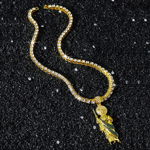 Hip Hop St Judas Figuur Hanger Ketting Goud Zilver Zinklegering Iced Out Strass Tennisketting Religieuze Sieraden Voor Heren