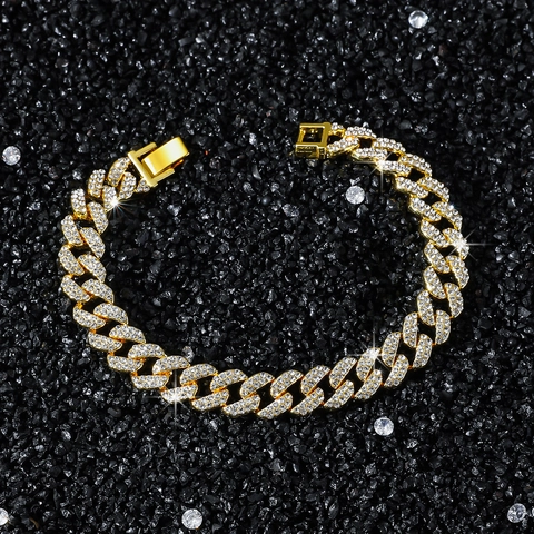 Hip Hop Iced Out Rhombus Panzerkette Armband Für Herren Damen Legierung Strass Geometrische Spleißen Schmuck Geschenk