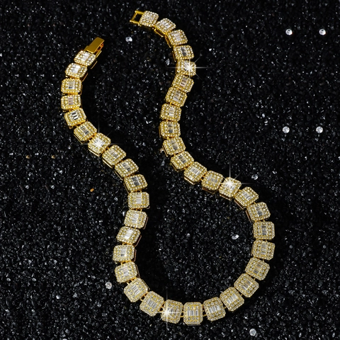 Hip Hop Iced Out Quadrato Strass Catena Collana Bracciale Per Uomo Lega Gioielli Oro Argento Placcato Regalo