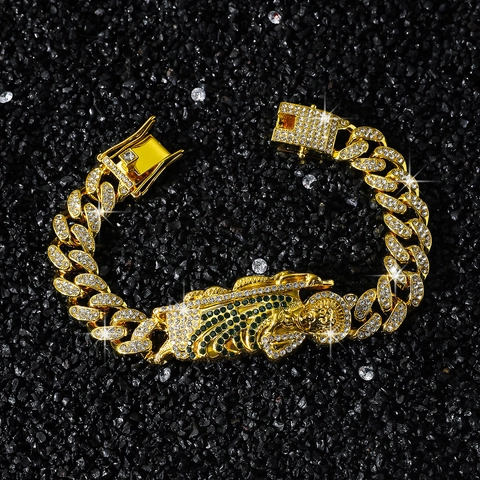 Hip Hop Panzerkette Armband Mit San Judas Anhänger Voller Strass Legierung Gliederkette Für Herren Damen Street Schmuck