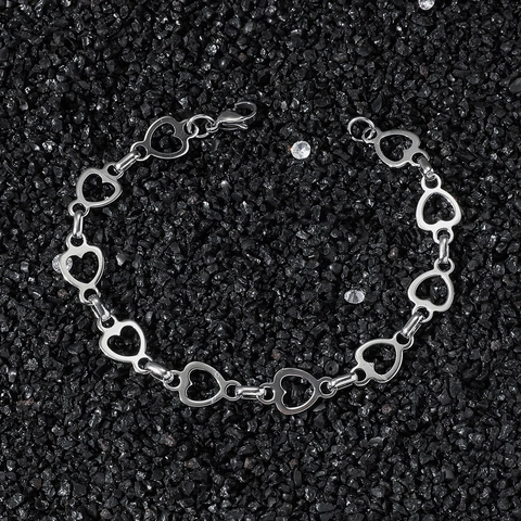 Hip Hop Stainless Steel Heart Linked Chain Bracelet For Men Women Hollow Heart Spliced Street Style Jewelry Gift