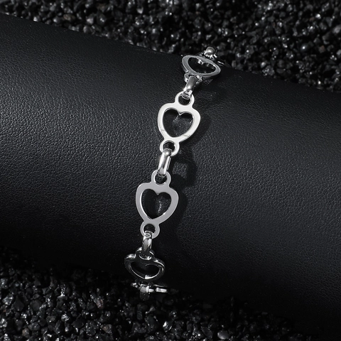 Hip Hop Stainless Steel Heart Linked Chain Bracelet For Men Women Hollow Heart Spliced Street Style Jewelry Gift