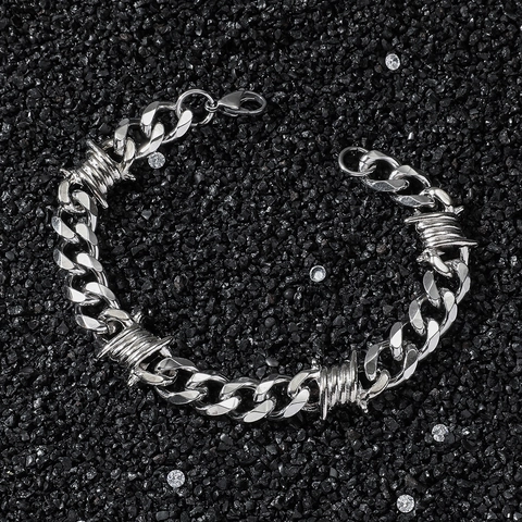 Edelstahl Stacheldraht Panzerkette Armband Hip Hop Punk Streetwear Schmuck Für Herren Damen Karabinerverschluss Spleißdesign