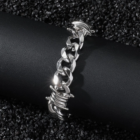 Edelstahl Stacheldraht Panzerkette Armband Hip Hop Punk Streetwear Schmuck Für Herren Damen Karabinerverschluss Spleißdesign