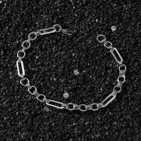 Bracciale a Catena Patchwork Geometrico in Acciaio Inossidabile Hip Hop per Uomo Donna Gioielli Street Style in Metallo Lucidato
