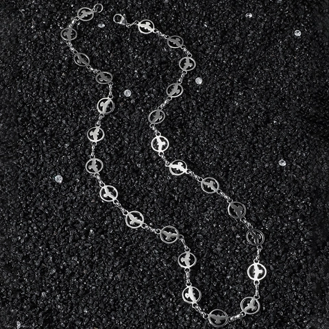 Collar Pulsera de Cadena de Eslabones Circulares Huecos de Acero Inoxidable Paloma de la Paz Hip Hop Joyería Unisex