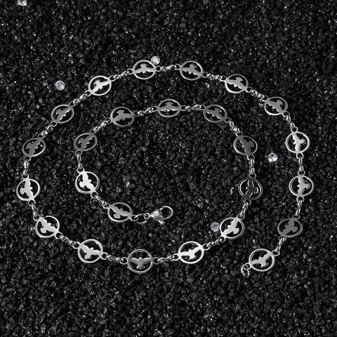 Collar Pulsera de Cadena de Eslabones Circulares Huecos de Acero Inoxidable Paloma de la Paz Hip Hop Joyería Unisex