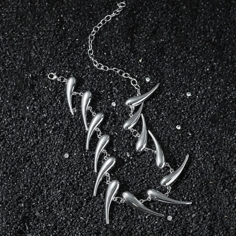 Punk Hip Hop Thorn Geometric Metal Necklace Zinc Alloy Thorns Stainless Steel Chain Streetwear Grunge Unisex Jewelry