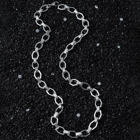 Collana a Catena Geometrica in Acciaio Inossidabile Hip Hop da Uomo Argento con Motivo a Greca Maglia Esagonale Gioielli Streetwear