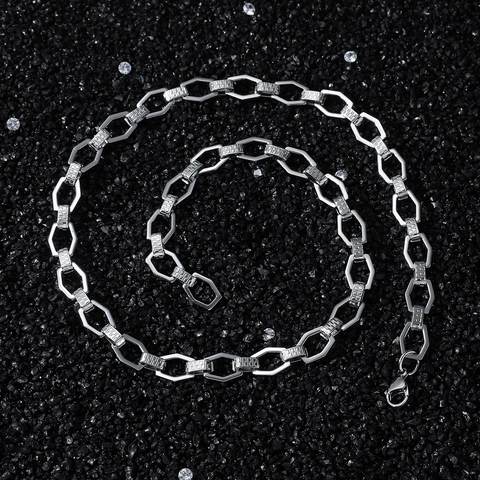 Collana a Catena Geometrica in Acciaio Inossidabile Hip Hop da Uomo Argento con Motivo a Greca Maglia Esagonale Gioielli Streetwear