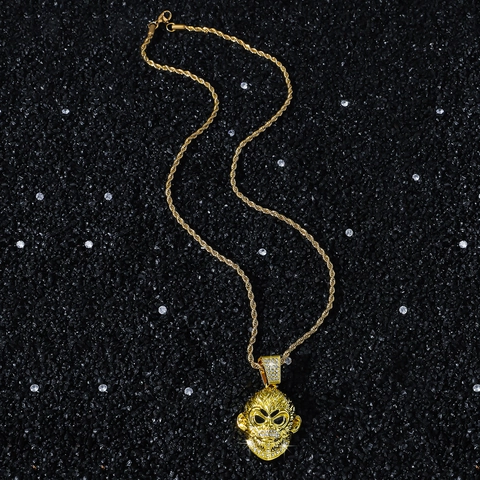 Hip Hop Iced Out Affenkopf Anhänger Halskette Zinklegierung Glas Strass Mit Edelstahl Kordelkette Für Herren Damen Streetwear Schmuck