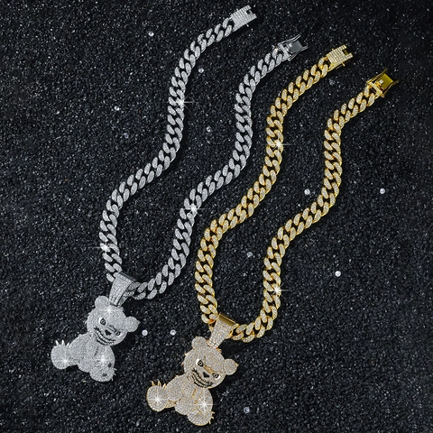 Hip Hop Iced Out Beer Hanger Halsketting Zinklegering Strass Cubaanse Schakelketting Voor Mannen Streetwear Punk Sieraden