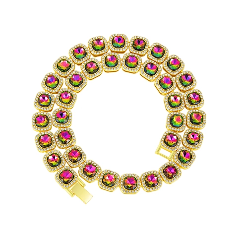Lussuosa Collana Tennis in Lega di Zinco con Zirconia Quadrata Baguette Stile Hip Hop Iced Out Bling Gioielli per Festa Uomo Donna