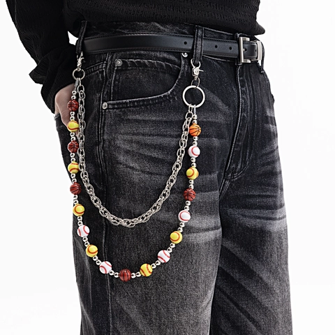 Catena da Pantaloni Hip Hop in Perline Acrilico Sport Basket Calcio Baseball Catena da Vita per Jeans Unisex Streetwear Gioielli