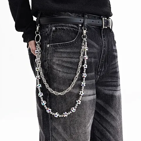 Catena da Pantaloni Hip Hop in Perline Acrilico Sport Basket Calcio Baseball Catena da Vita per Jeans Unisex Streetwear Gioielli