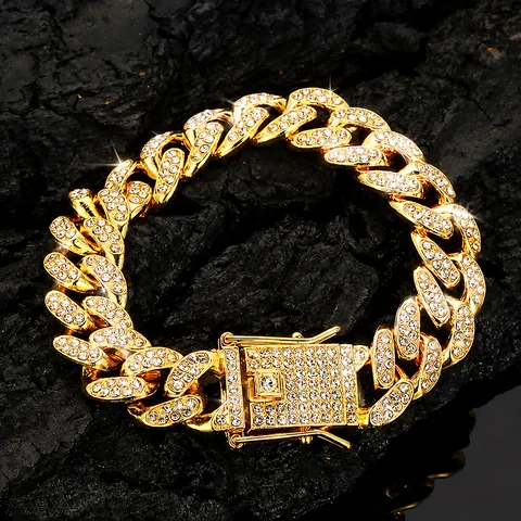 Unisex Hip Hop Iced Out Cuban Gliederkette Schmuck Zinklegierung Strass Pavé Dicke Curb Armband Halskette Für Party