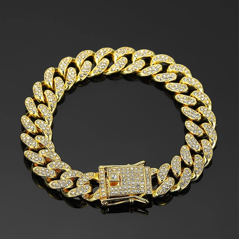 Unisex Hip Hop Iced Out Cuban Gliederkette Schmuck Zinklegierung Strass Pavé Dicke Curb Armband Halskette Für Party