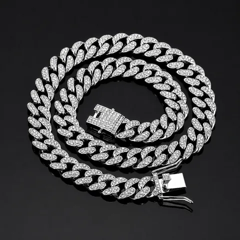 Hip Hop Panzerkette Halskette Für Damen Herren Iced Out Strass Zinklegierung Schmuck Gold Silber Roségold Halsketten