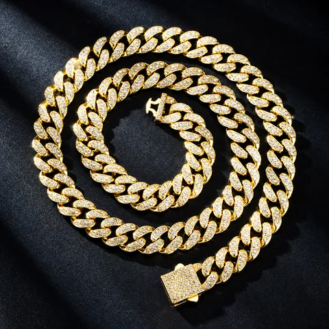 Hip Hop Iced Out Panzerkette Halskette Zinklegierung Vollbesetzt Mit Strass Cuban Halskette Armband Für Herren Damen Schmuck