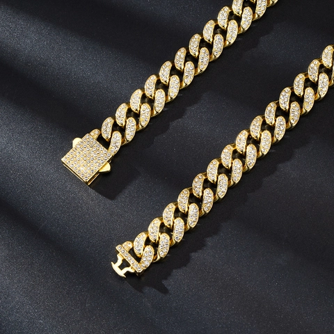 Hip Hop Iced Out Panzerkette Halskette Zinklegierung Vollbesetzt Mit Strass Cuban Halskette Armband Für Herren Damen Schmuck