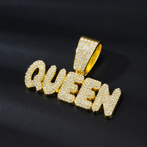 Hip Hop Legierung Strass QUEEN Buchstabe Anhänger Iced Out Bling Englisch Alphabet Charm Für Herren Damen Mode Schmuck Accessoire