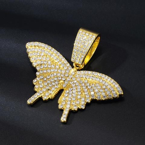 Hip Hop Iced Out Vlinder Hanger Ketting Voor Vrouwen Mannen Legering Strass Diervorm Bling Sieraden Grote Oog Mode Accessoires