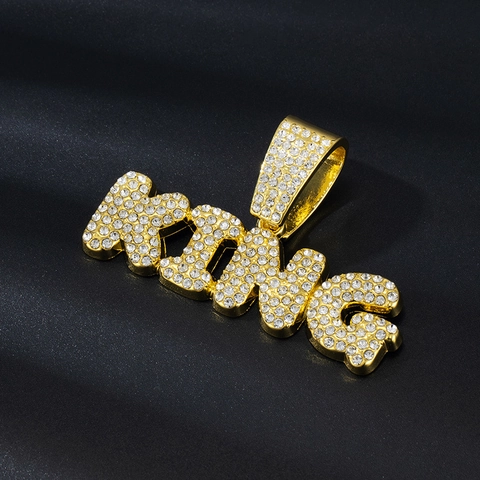 Iced Out KING Buchstabe Anhänger Hip Hop Zinklegierung Voll Strass Pavé Großer Öse Anhänger Für Panzerkette Damen Herren Schmuck