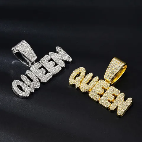 Hip Hop Legering Strass QUEEN Letter Hanger Iced Out Bling Engels Alfabet Charm Voor Heren Dames Mode Sieraden Accessoire