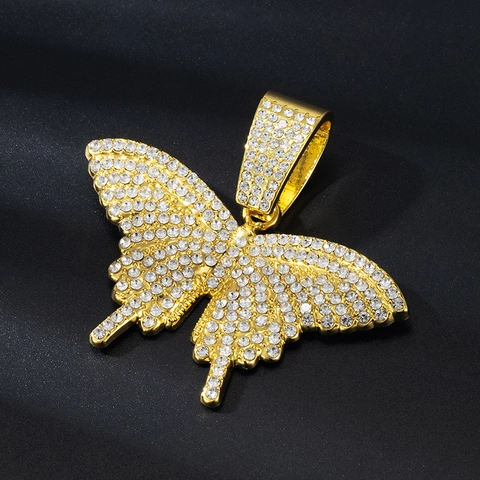 Ciondolo a Farfalla Hip Hop Iced Out per Uomo Donna Collana in Lega con Strass a Forma di Animale Gioielli Bling Accessori Moda