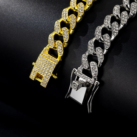 Hip Hop Iced Out Cuban Link Panzerkette Für Herren Damen Zinklegierung Pave Strass Mode Schmuck Mit Kastenverschluss