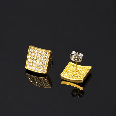 Hip Hop Quadrat Ohrstecker Legierung Strassbesatz Ohrstecker-Stift Gold Silber Plattiert Geometrischer Schmuck Für Herren Damen