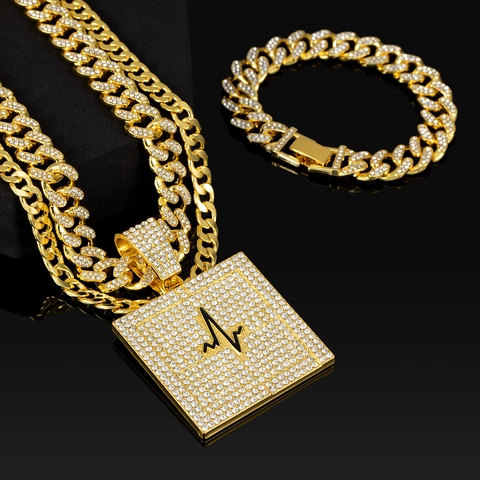 Collana E Bracciale Hip Hop Iced Out In Lega Con Strass Ciondolo Quadrato Battito Cardiaco Catena Cubana Gioielli Per Uomo Donna Festa