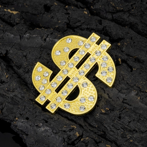 Accessorio Fai-da-te Segno del Dollaro Hip Hop Pendente in Lega di Zinco con Strass per Borse Abbigliamento Cintura Oro Argento