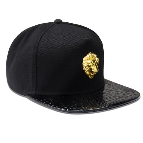 Gorra Snapback de Hip Hop Con Insignia de Metal de Cabeza de León para Hombre Mujer Ala Plana Ajustable Gorra de Béisbol de Acrílico Strass