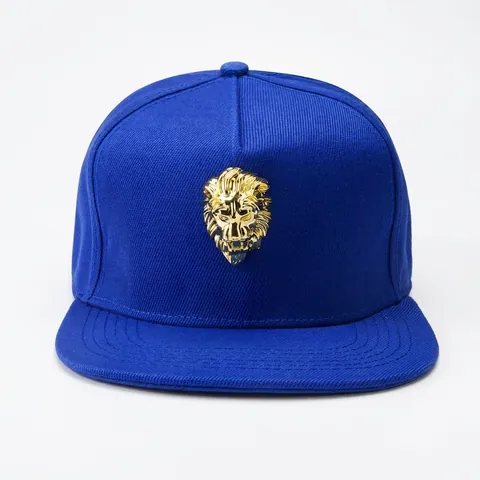 Gorra Snapback de Hip Hop Con Insignia de Metal de Cabeza de León para Hombre Mujer Ala Plana Ajustable Gorra de Béisbol de Acrílico Strass