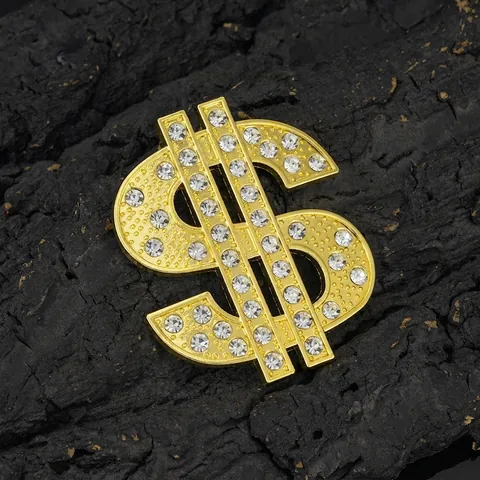 Accessorio Fai-da-te Segno del Dollaro Hip Hop Pendente in Lega di Zinco con Strass per Borse Abbigliamento Cintura Oro Argento