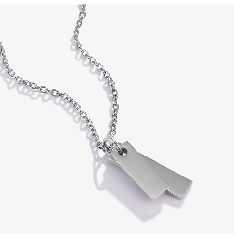 Collar Minimalista de Acero de Titanio con Colgante de Doble Etiqueta Rectangular para Hombre Mujer Joyería Geométrica Plateada Pulida Regalo