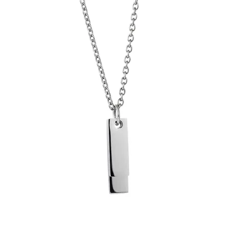 Minimalist Titanium Steel Double Rectangle Tag Pendant Necklace For Men Women High Polished Silver Tone Geometric Jewelry Necklace Gift
