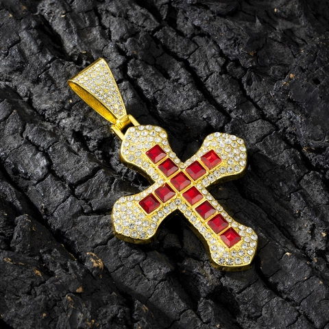 Hip Hop Iced Out Kreuz Anhänger Halskette Legierung Strass Doppelschicht Quadratischer Stein Panzerkette Für Herren Damen Schmuck