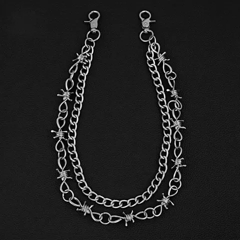 Catena da Pantaloni a Doppio Strato Filo Spinato Punk Hip Hop Lega di Zinco Ferro per Jeans Unisex Argento Gioielli Accessori