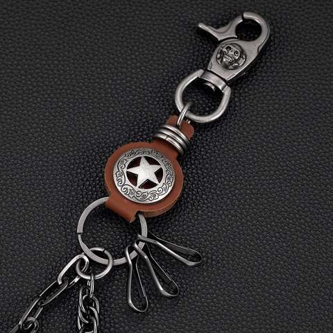 Punk Hip Hop Eisen Leder Doppel-Layer Wallet Kette Stern Totenkopf Anhänger Hosenkette Für Herren Damen Jeans Zubehör