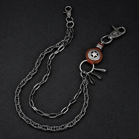 Punk Hip Hop Eisen Leder Doppel-Layer Wallet Kette Stern Totenkopf Anhänger Hosenkette Für Herren Damen Jeans Zubehör