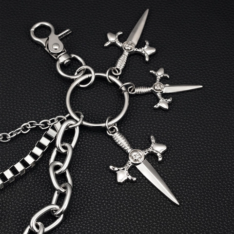 Mehrlagige Hosenkette aus Eisen im Hip-Hop-Punk-Stil mit Dolch- Kreuz- und Totenkopf-Anhängern Streetwear Taillengürtel Unisex