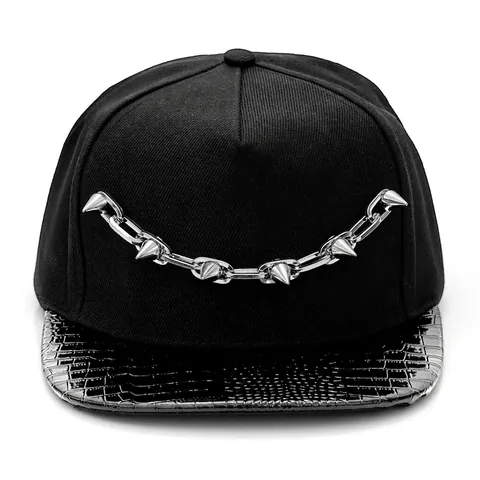 Punk Baseballkappe Mit Nieten Metallkette Unisex Kunstleder Schirm Baumwolle Hip Hop Snapback Hut Für Street Daily Wear