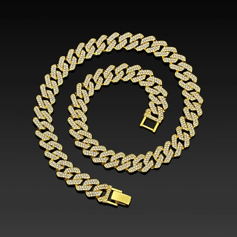 Vereiste Strass Cuban Link Halskette Armband Zinklegierung Hip Hop Schmuck Für Herren Damen Gold Silber Schmuck