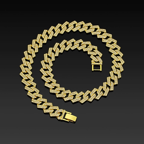 Hip Hop Iced Out Cuban Link Halskette Armband Mit Strass-Einlage Zinklegierung Gold Silber Überzogen Schmuck Für Herren Damen