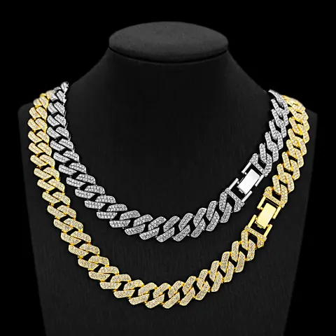Vereiste Strass Cuban Link Halskette Armband Zinklegierung Hip Hop Schmuck Für Herren Damen Gold Silber Schmuck