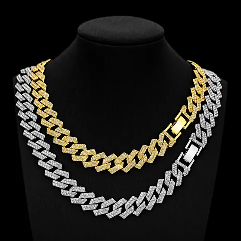 Hip Hop Iced Out Cuban Link Halskette Armband Mit Strass-Einlage Zinklegierung Gold Silber Überzogen Schmuck Für Herren Damen