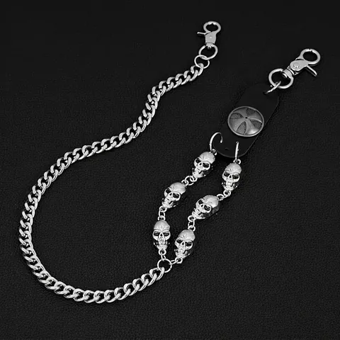 Punk Hip Hop Skull Head Cross Metal Pants Chain Gothic Silver Double Layer Waist Chain For Men Women Streetwear Accessory